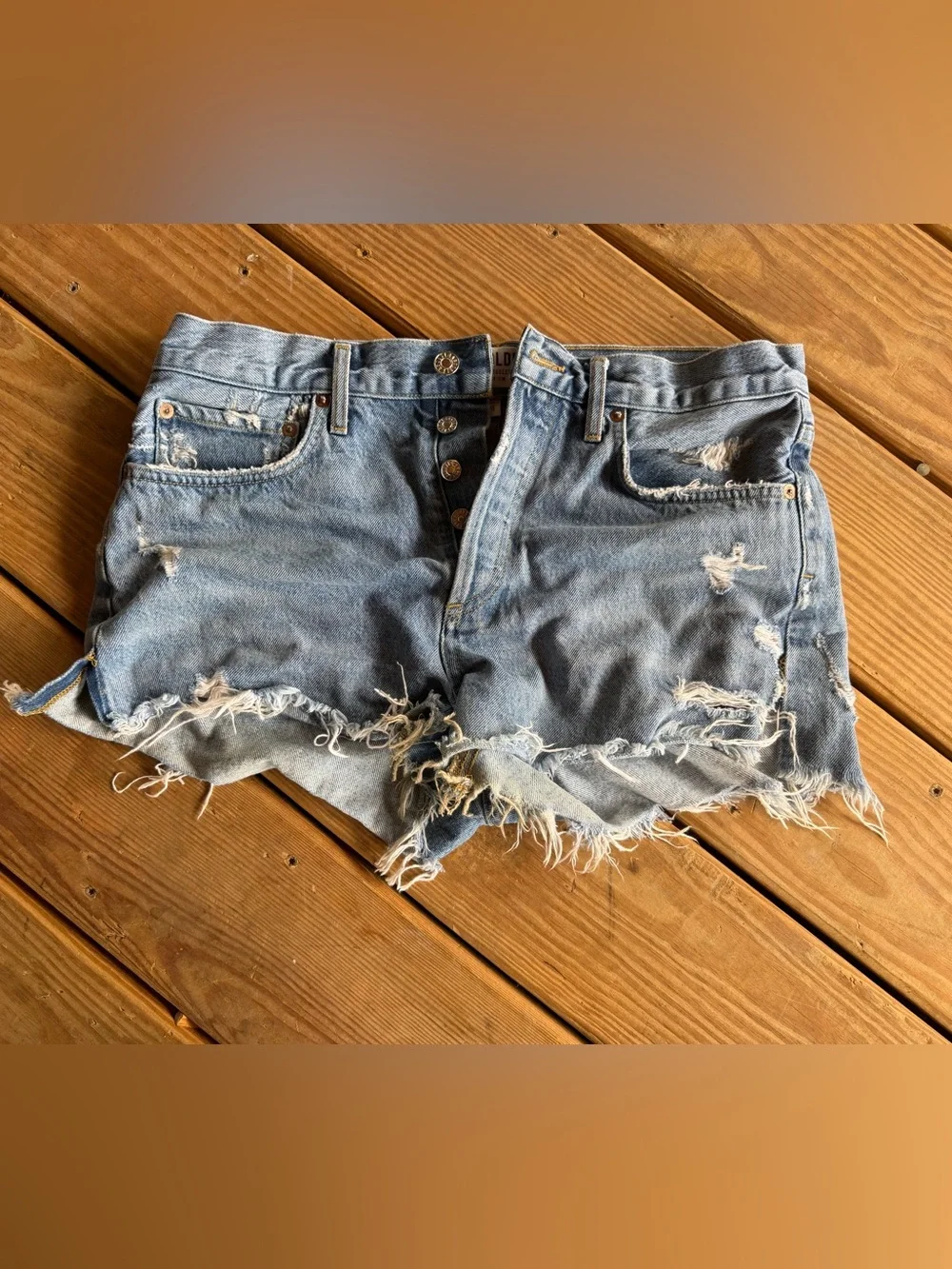 Agolde Classic Distressed Denim Shorts Blue size 28 - Picture 1 of 5